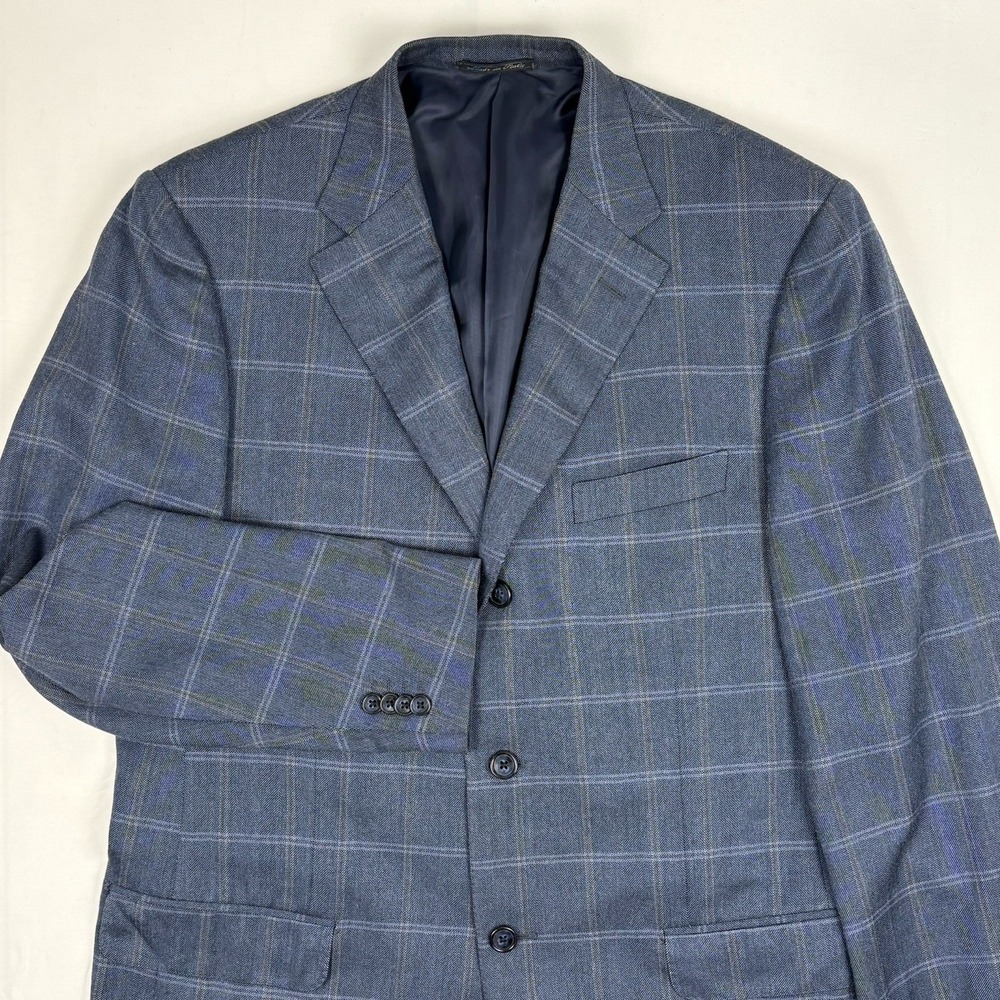 Corneliani Wool/Silk Herringbone Semi-Lined Sport Coat 42L Navy/Gray Windowpane